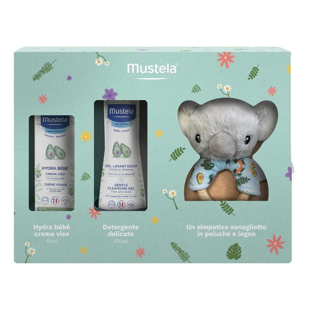 Mustela Cofanetto Detergente Delicato 200ml + Crema Viso 40ml + Sonaglio Koala
