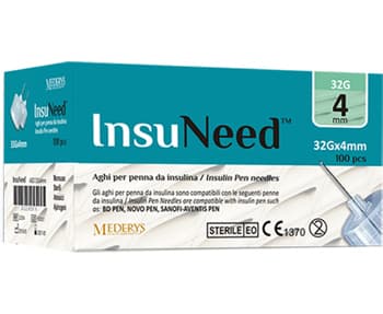 Ago Penna Somministrazione Insulina Insuneed Gauge 32 4 Mm 100 Pezzi