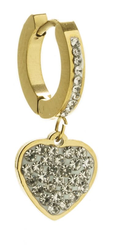 Orecchino Hoop Pendente Cuore Oro Strass
