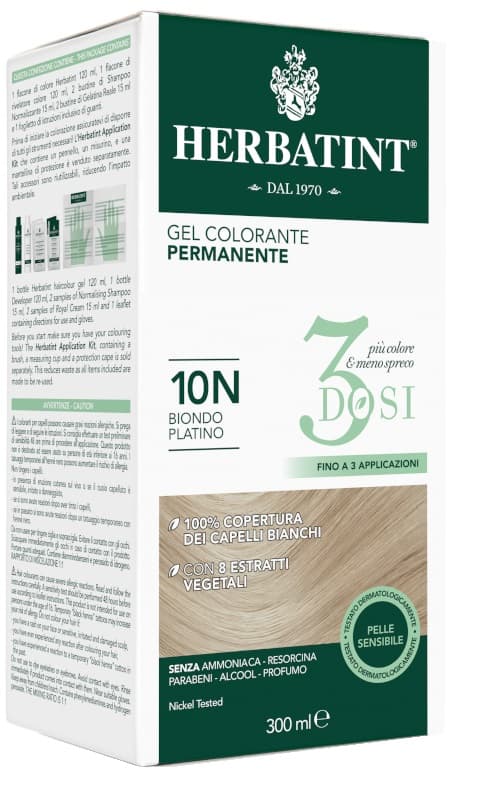 Herbatint Tintura Capelli Gel Permanente 3Dosi 10N Biondo Platino 300 ml