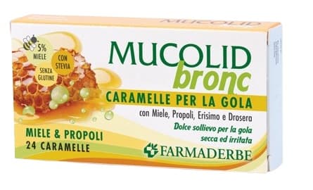 Farmaderbe Mucolid - Bronc Caramelle Gola Gusto Miele e Propoli, 24 caramelle