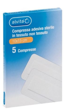 Alvita garza compressa adesiva sterile in tessuto non tessuto estensibile bianco 10x15cm 5 pezzi