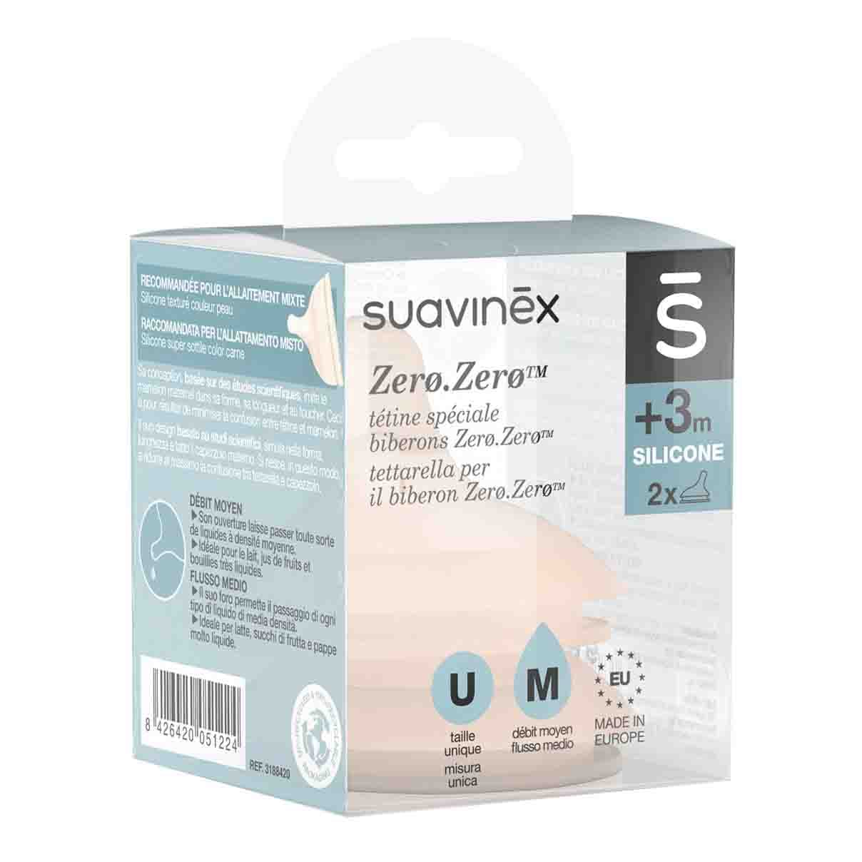 Suavinex Tettarella Biberon Anticolica Zero.Zero Flusso Medio 2 Pezzi