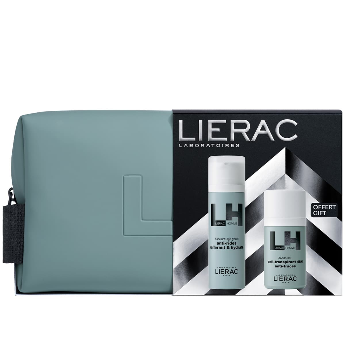 Lierac Homme Cofanetto Regalo con Fluido Anti Età Globale 50ml + Deodorante Uomo 50 ml + Pochette in Regalo