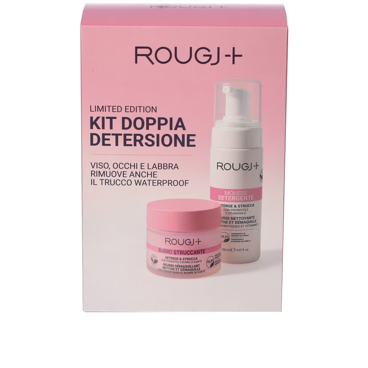 Rougj Kit Doppia Detersione Viso Cofanetto con Burro Struccante e Mousse Detergente