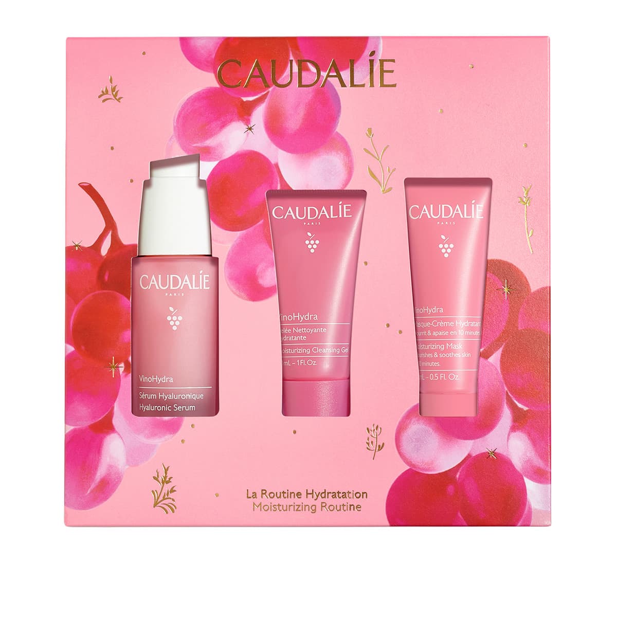 Caudalie Cofanetto VinoHydra Siero Ialuronico 30 ml + Maschera-Crema Idratante 15 ml + Gel Detergente Idratante 30 ml
