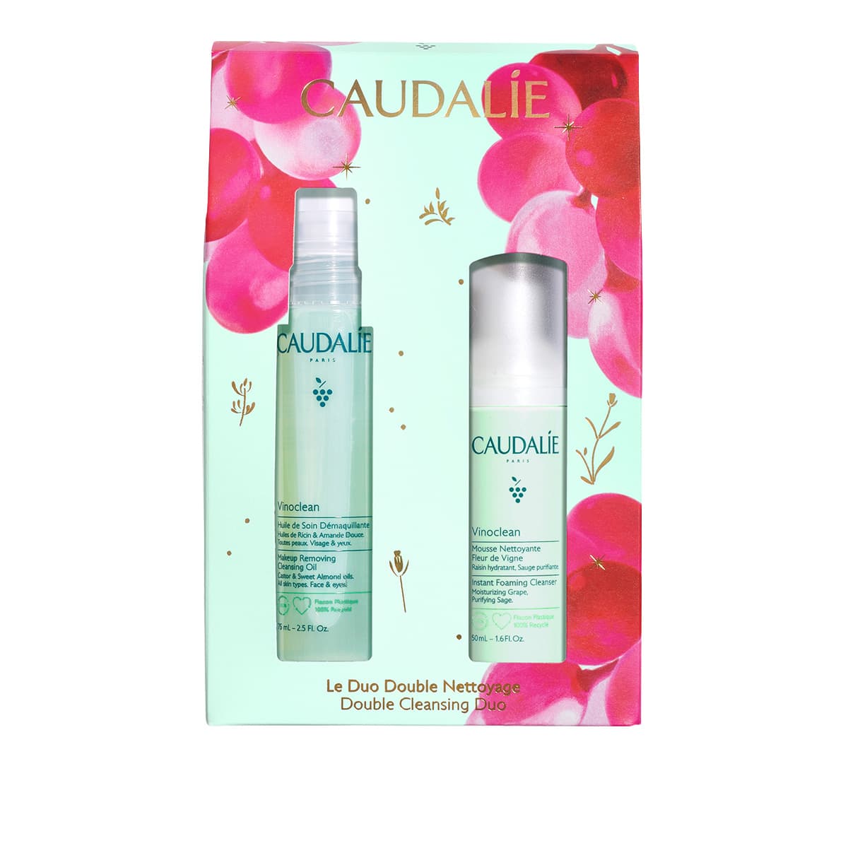 Caudalie Cofanetto Vinoclean Duo Doppia Detersione Olio Struccante 75 ml + Mousse Detergente 50 ml