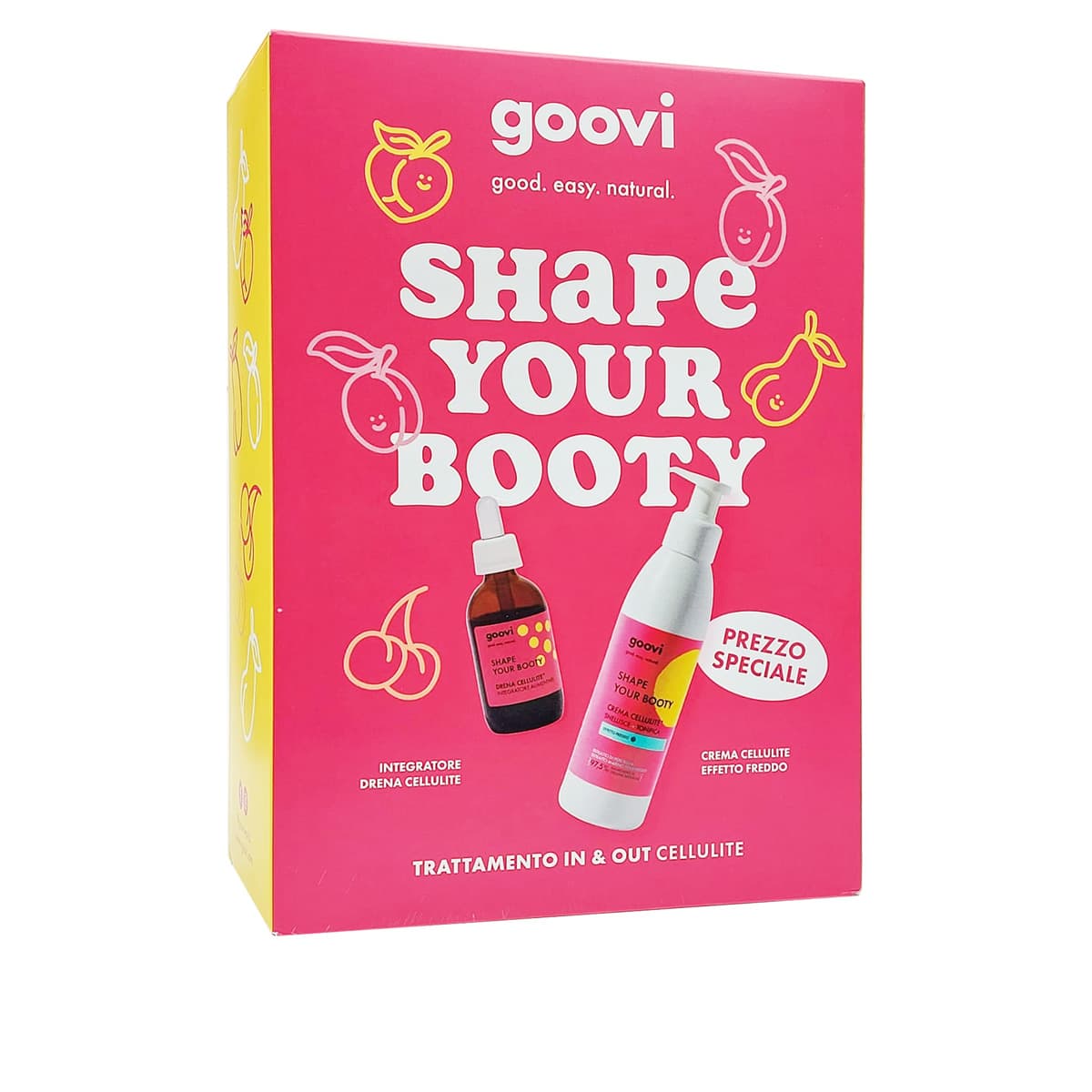 Goovi box shape your booty 1 integratore drena cellulite 50 ml + 1 crema cellulite effetto freddo 240 ml
