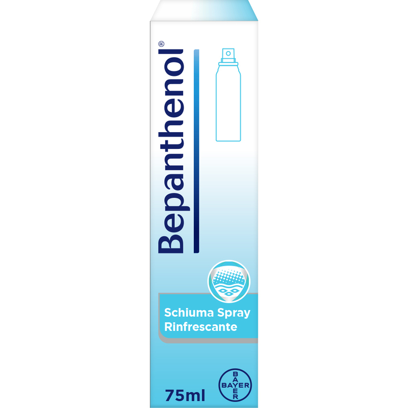 Bepanthenol Spray Schiuma Rinfrescante e Idratante Per Ustioni e Scottature con Pantenolo da 75 ml