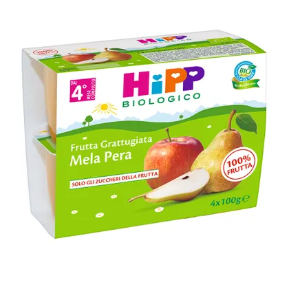 Hipp Biologico Merenda Di Frutta Mela e Pera Grattugiata 4x100g