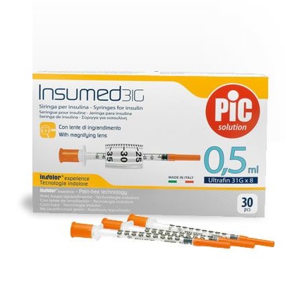 Pic Siringa Per Insulina 0,5ml 29g 12,7mm 30 Pezzi