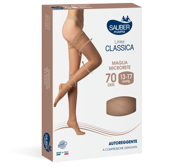 Sauber Linea Classica Autoreggenti in Maglia Microrete 70 Den Neutro Beige Taglia 3