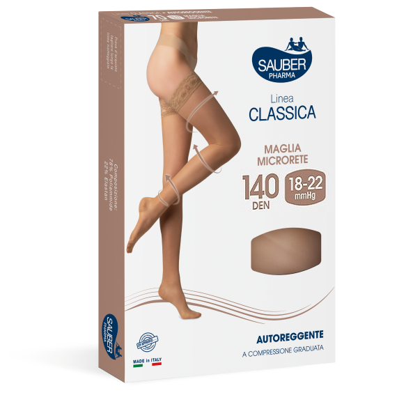 Sauber Linea Classica Autoreggenti in Maglia Microrete 140 Den Neutro Beige Taglia 3