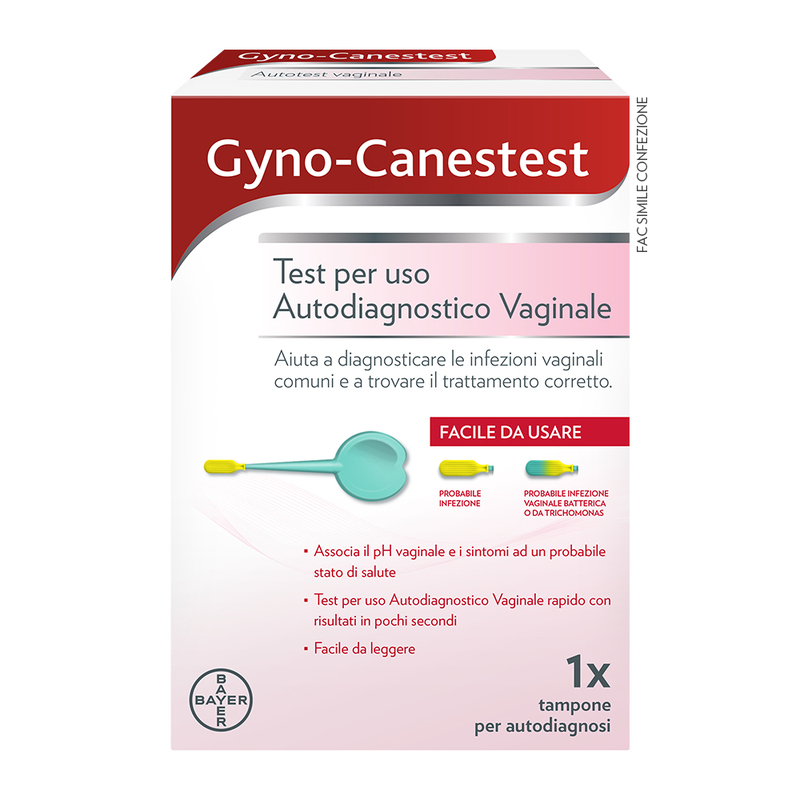 Gyno-Canestest Autotest Vaginale Per Diagnosticare le Infezioni Vaginali Comuni 1 Tampone per Autodiagnosi