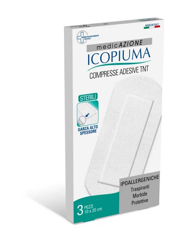 Icopiuma Compresse di Garza Adesiva Sterile In TNT 10x20 cm 3 pezzi