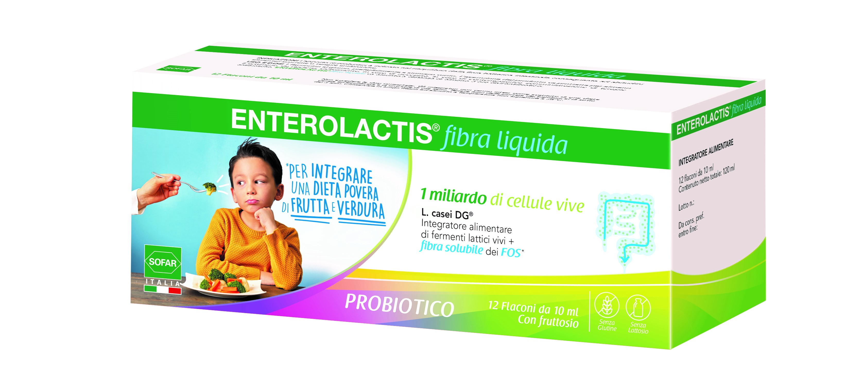 Enterolactis Fibra Liquida Integratore di Fermenti Lattici Vivi 12 Flaconcini