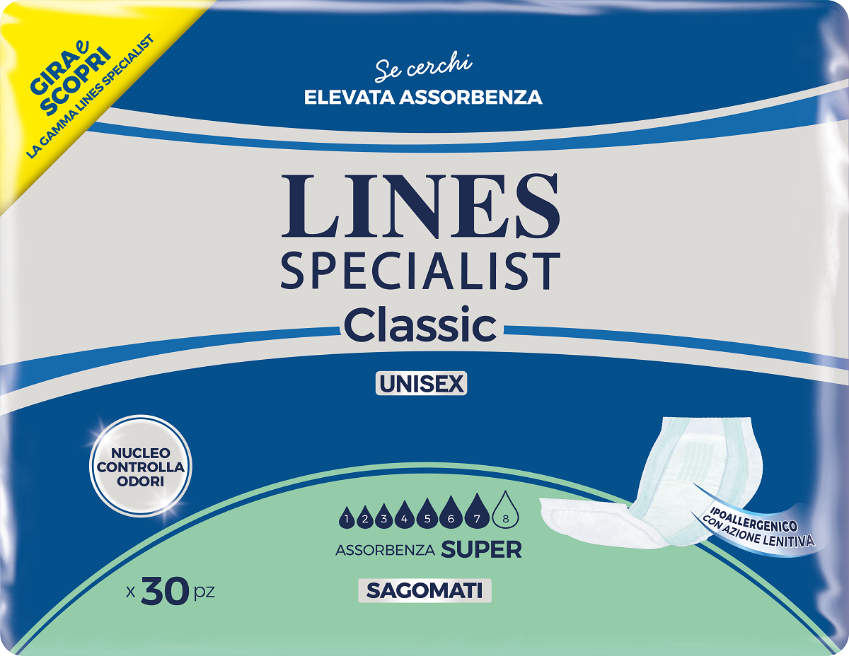 Lines Specialist Sagomato Super Pannolone per Incontinenza 30 Pezzi