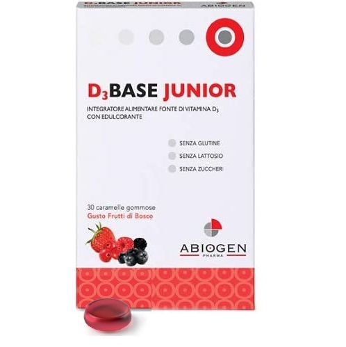 Abiogen D3Base Junior Integratore di Vitamina D Bambini 30 Caramelle Frutti di Bosco