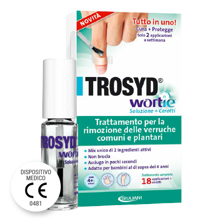 Trosyd Wortie Soluzione + Cerotto Trattamento Rimozione Verruche Comuni e Plantari