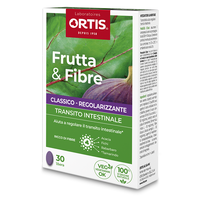 Frutta e Fibre Classico Integratore per il Transito Intestinale Pigro Frequente 30 Compresse