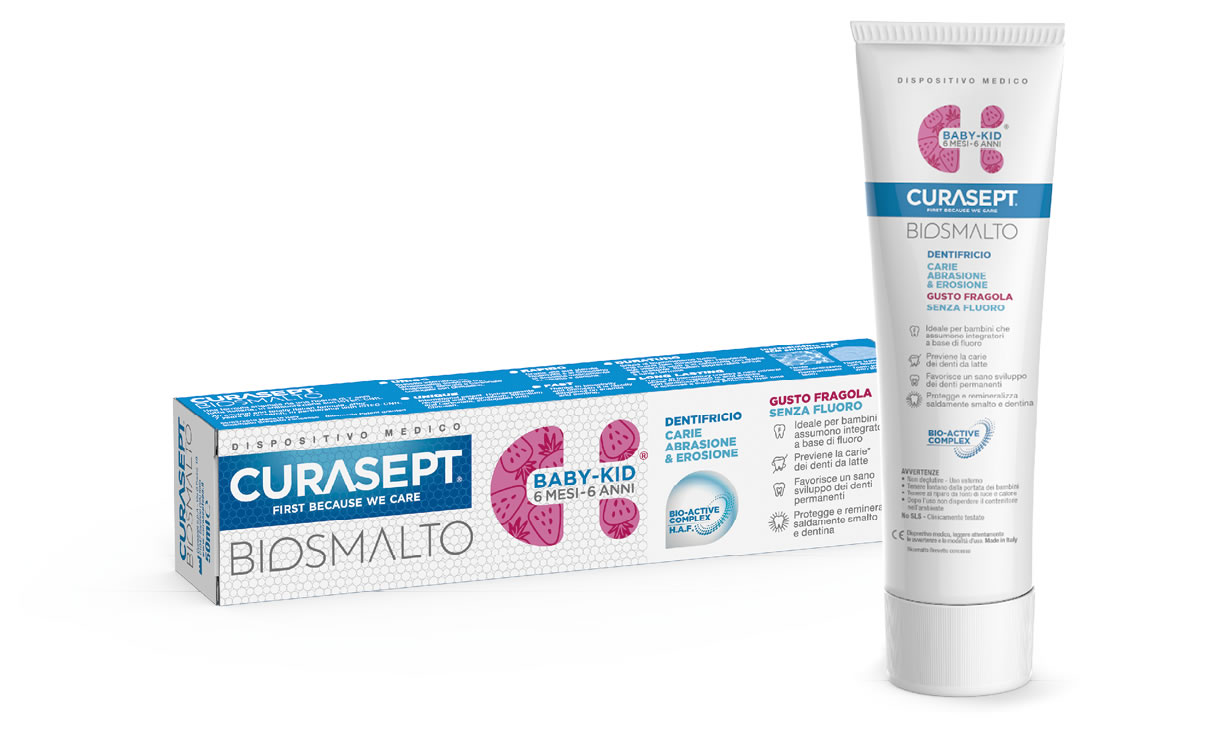 Curasept Biosmalto Baby-Kid Dentifrico Gusto Fragola 50 ml