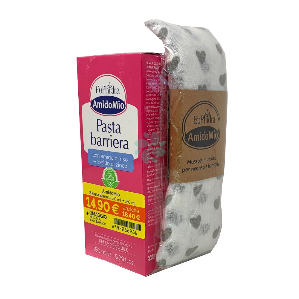 EUPHIDRA AMIDO MIO 2PZ PASTA BARRIERA + MUSSOLA 100% BAMBOO OMAGGIO