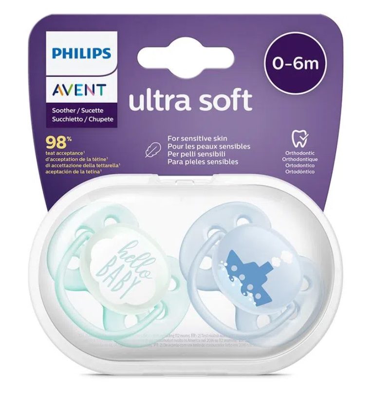 Avent ultra soft succhietto hello/boat maschio 0-6 mesi old scf222/20 2 pezzi