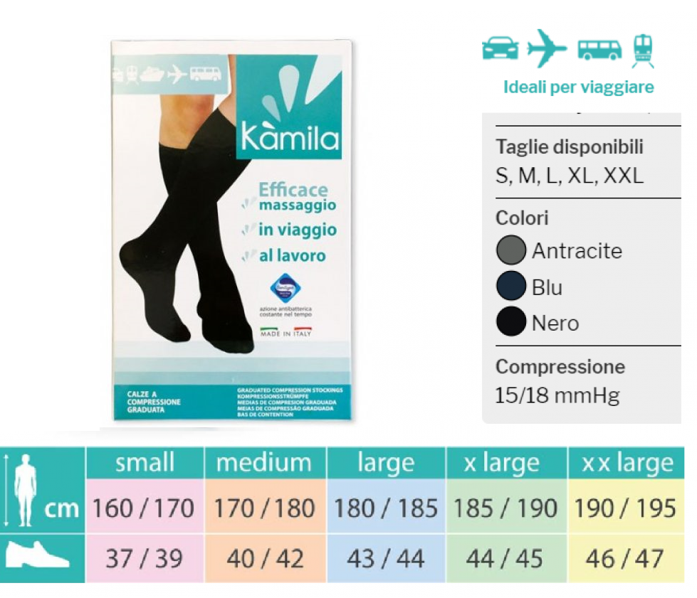 Kamila travelling mmhg15 gambaletto unisex taglia l antracite