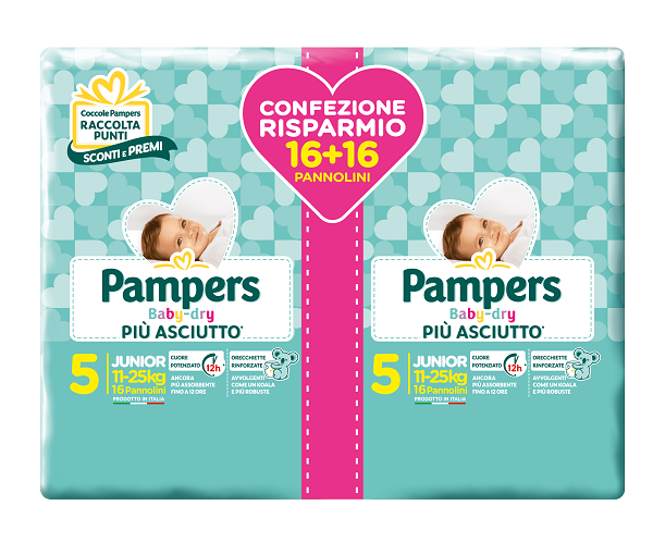 Pampers Baby-Dry Più Asciutto 5 Junior 11-25 kg Confezione Risparmio