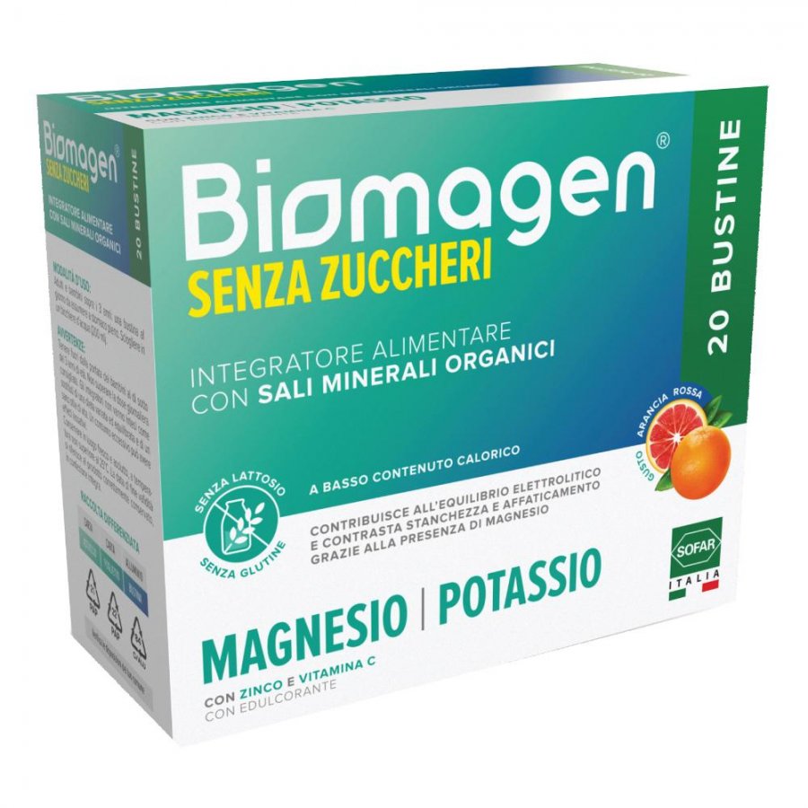 Biomagen Integratore Magnesio e Potassio Senza Zuccheri 20 Bustine