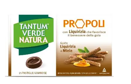Tantum Verde Natura Propoli Liquirizia e Miele Integratore per Tosse e Raffreddore 15 Pastiglie Gommose