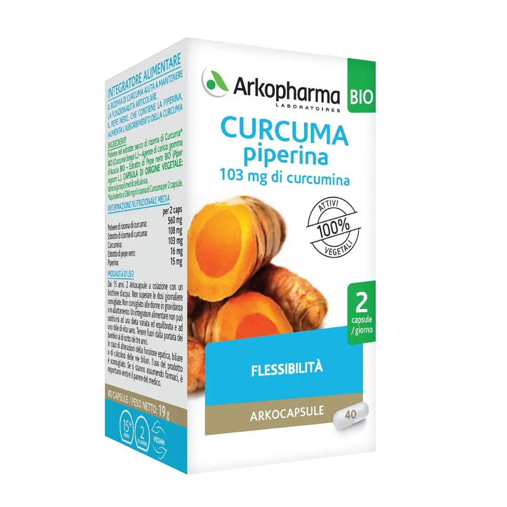 Arkocapsule Bio Curcuma + Piperina Integratore Articolare 40 Capsule