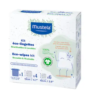 Mustela Eco-Wipes Kit Salviette Lavabili e Riutilizzabili per l’Igiene Quotidiana 10 pezzi