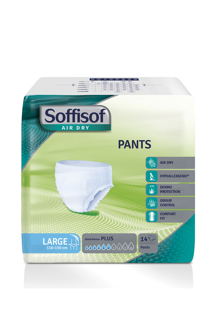 Pannolone per incontinenza soffisof air dry pants plus large 14 pezzi