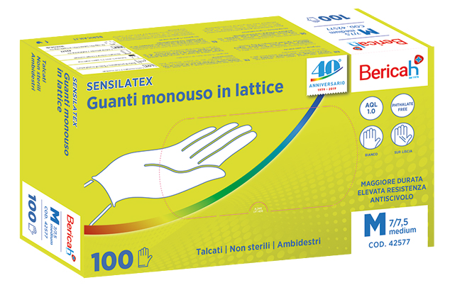 Guanto monouso sensilatex in lattice talcato aql 1,0 taglia m 100 pezzi