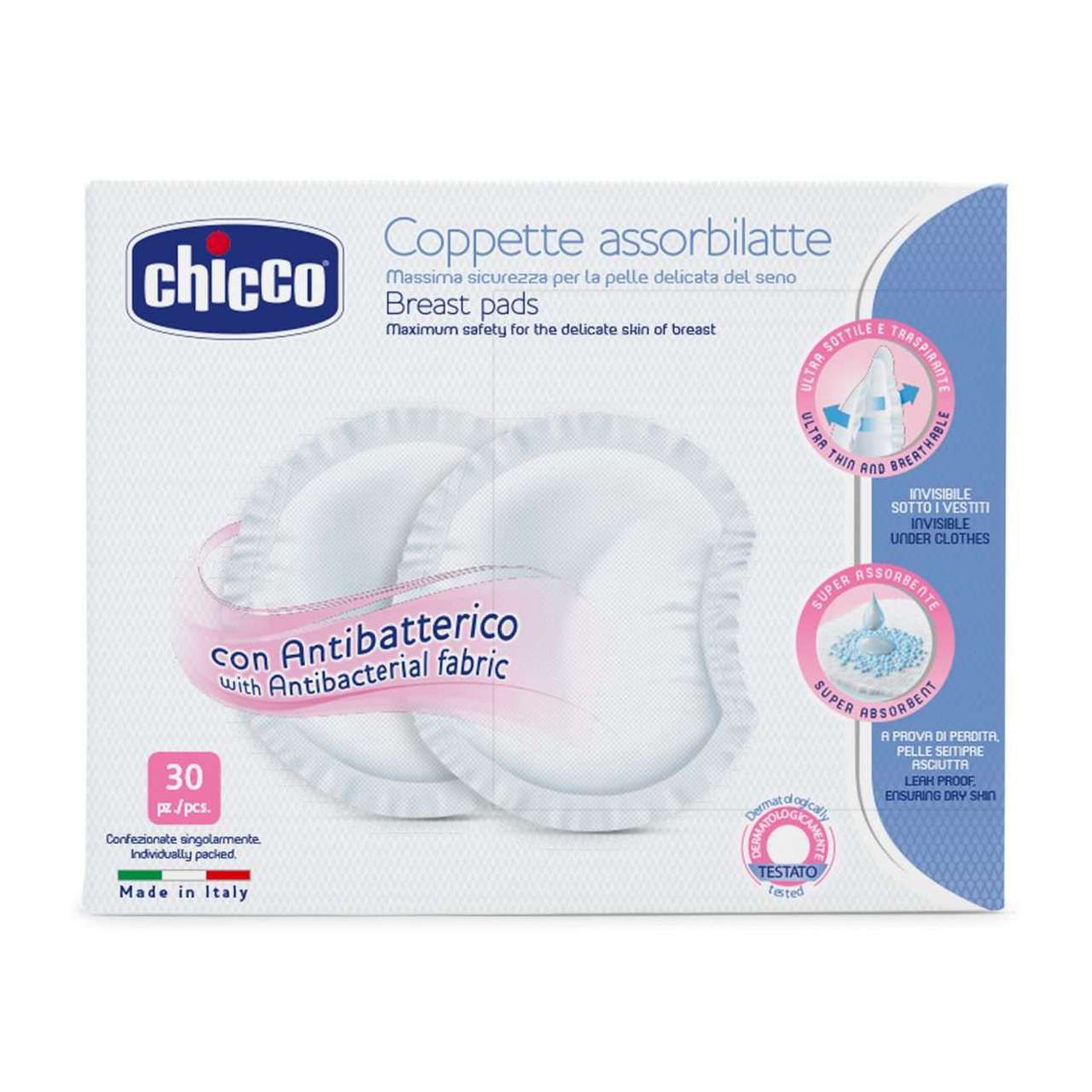 Chicco Natural Feeling Coppette Assorbilatte Antibatteriche 30 Pezzi