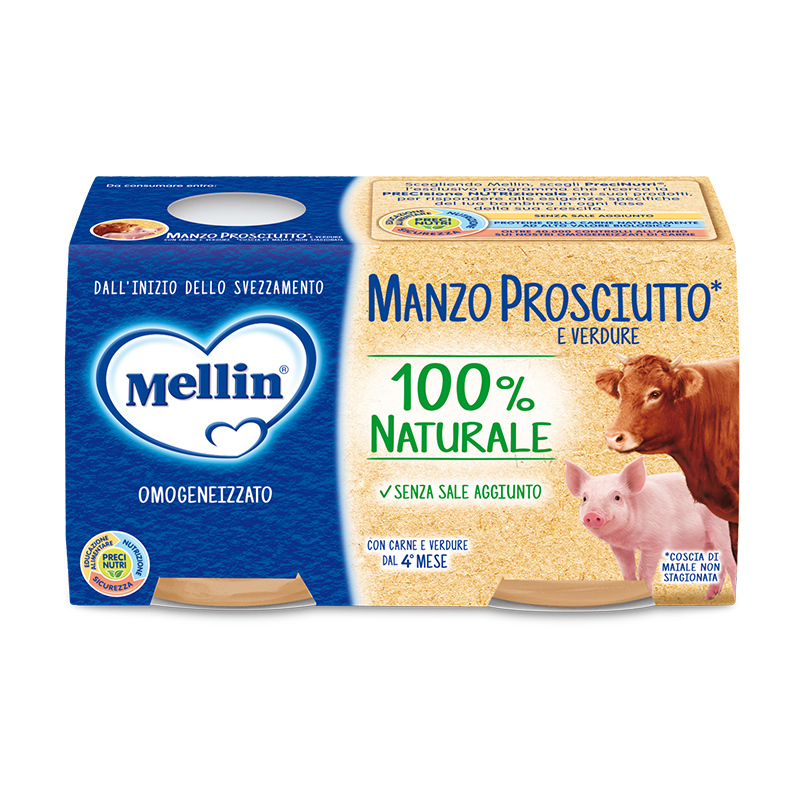 Mellin Omogeneizzato di Manzo Prosciutto e Verdure 2 x 80 g
