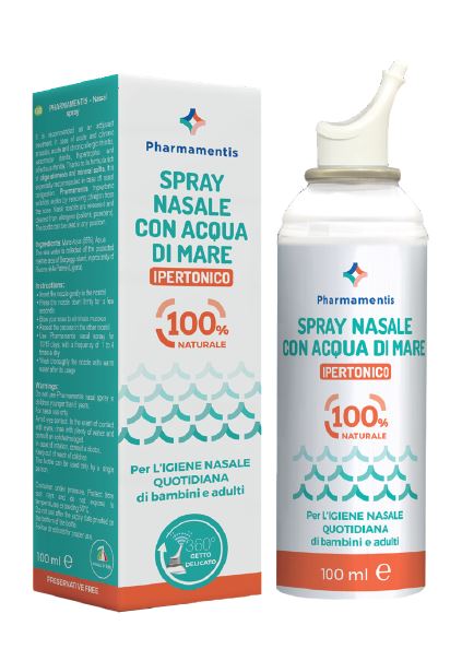 Pharmamentis Ipertonico Spray Nasale con Acqua di Mare per l'igiene quotidiana di bambini e adulti 100 ml