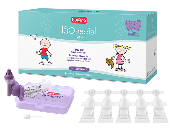 Isonebial Kit Pulizia Cavità Nasali Con 20 Flaconcini + Nebulizzatore Spray-Sol + Siringa + Ago Cannula