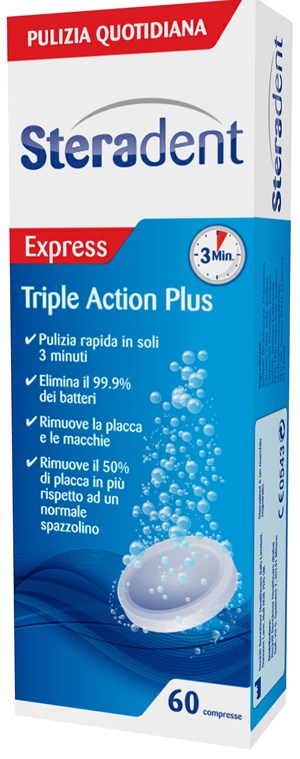 Steradent Tripla Azione Plus Pulizia Quotidiana Dentiera 60 Compresse